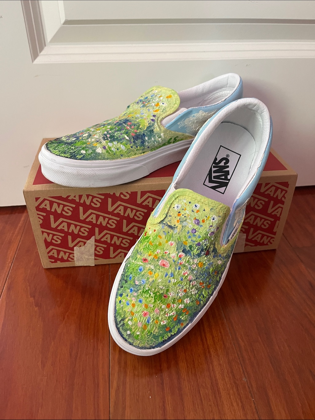 Handpainted Floral Vans Slip-On Sneakers Size 9w